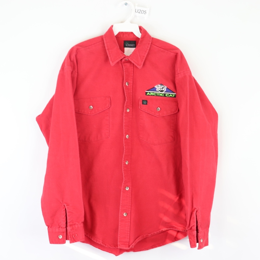 80s Arctic Cat Mens Medium Flannel Shirt Red